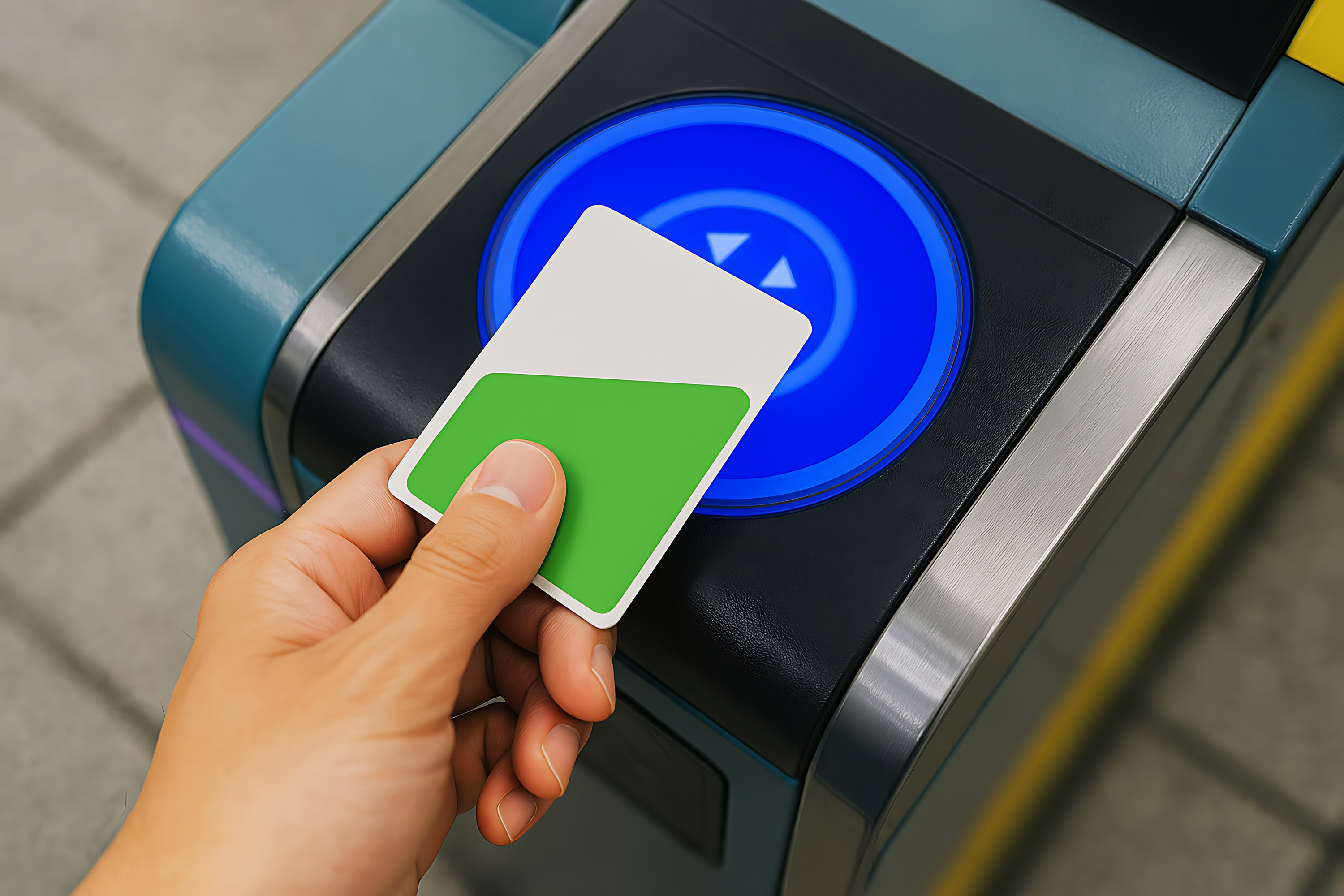 改札でICカードをタッチする手