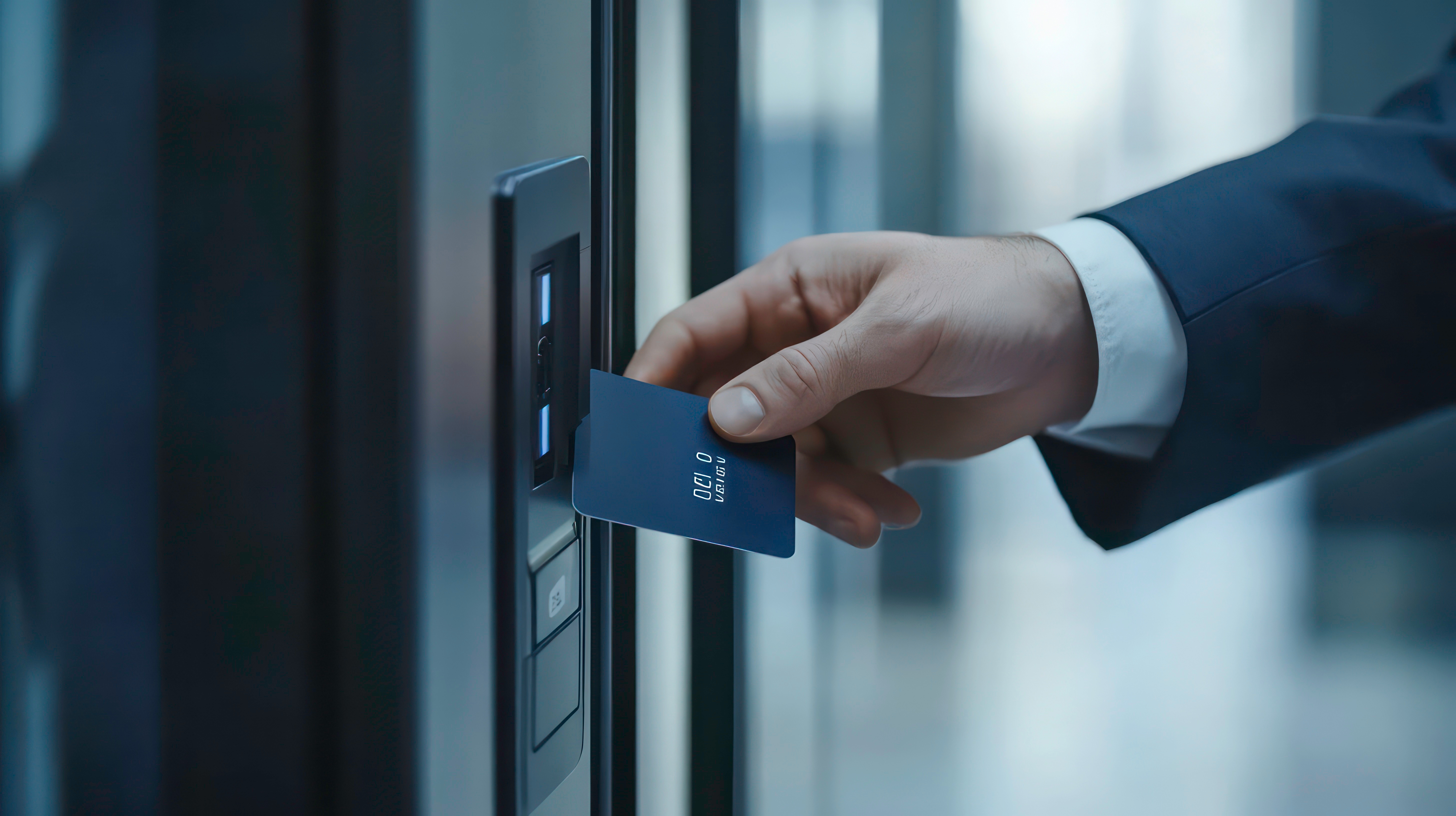 開錠のためICカードをかざす手	